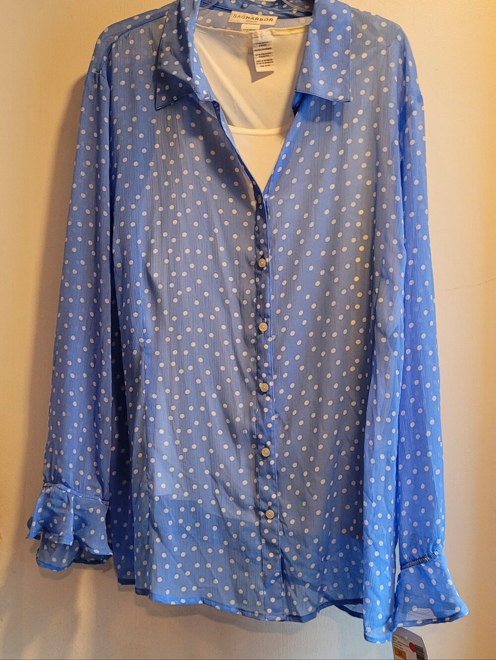 Sag Harbor Women's Blue Polka Dot Button-Up Blouse 3X